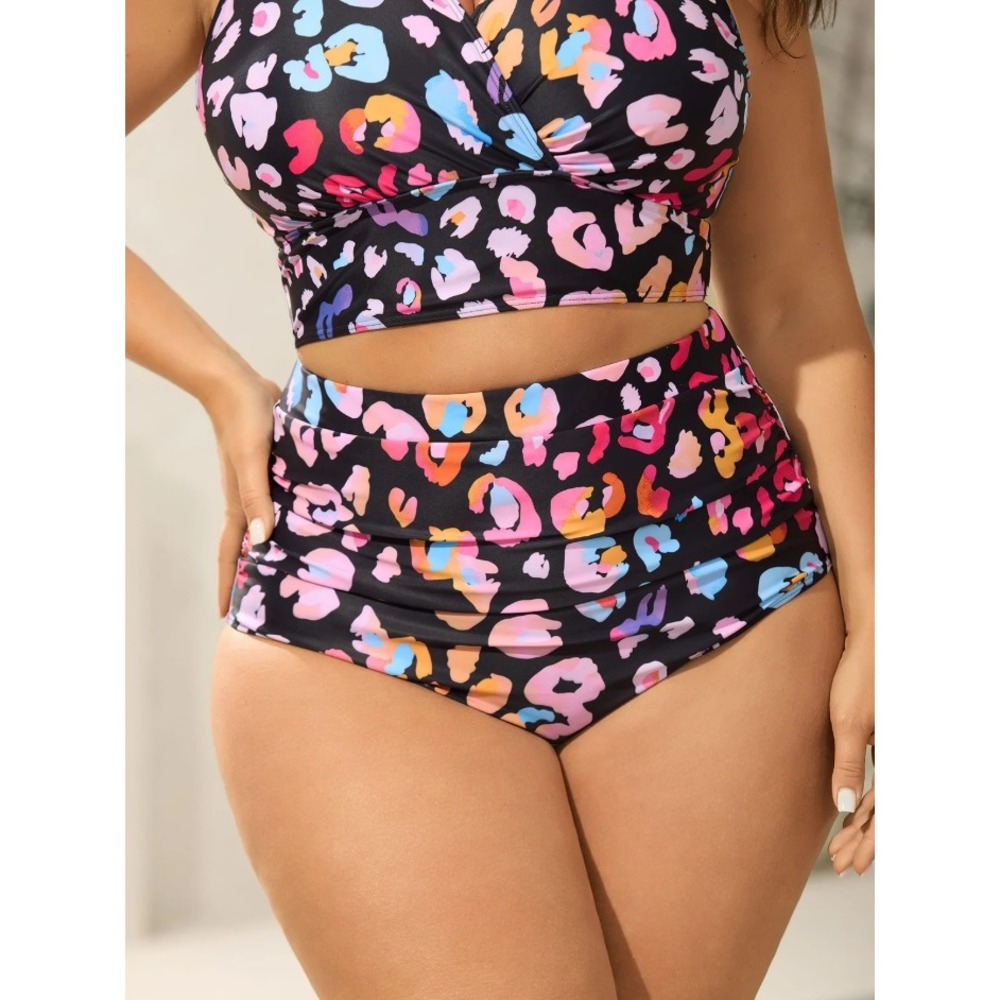 Bloomchic Women Multicolor Leopard High Waisted Bikini 2 piece Swimsuit M 10 NEW